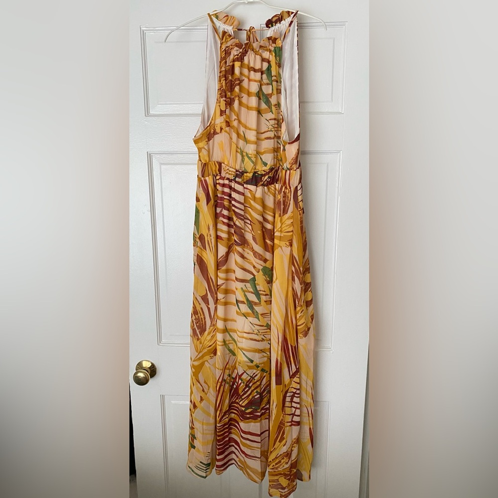 NWT Cupshe Yellow and Brown Halter Sundress Resort Wear Dress Size M